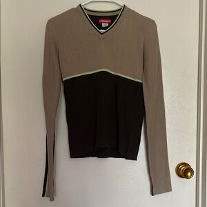 UNIONBAY Fitted Ribbed Long Sleeve Tan and Black Tee (S)